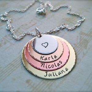Four Disc Personalized Stacked Pendant Necklace