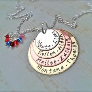 Four Disc Personalized Stacked Pendant Necklace