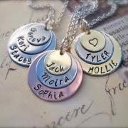 PERFECT Gift For HER - Custom Tri-Color Personalized Pendant - A Mother's LOVE - Necklace