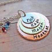 Mother's Day - Gift For HER - Quad-Color Personalized Pendant Necklace - For MOMMY - as seen in Bead Trends Magazine 