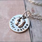 Mother's LOVE - Personalized Pendant with Footprint Charm Necklace