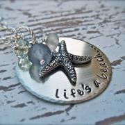 Hand Stamped Personalized Pendant - LIFE'S A BEACH - Necklace