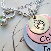 Mother's Day - EXCLUSIVE - Tri-Color Personalized Pendant Necklace - For MOMMY - as Featured in Bead Trend Magazine