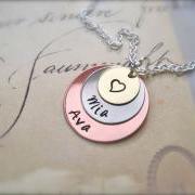 Mother's Day - PERFECT Gift For HER - Custom Tri-Color Personalized Pendant - A Mother's LOVE - Necklace