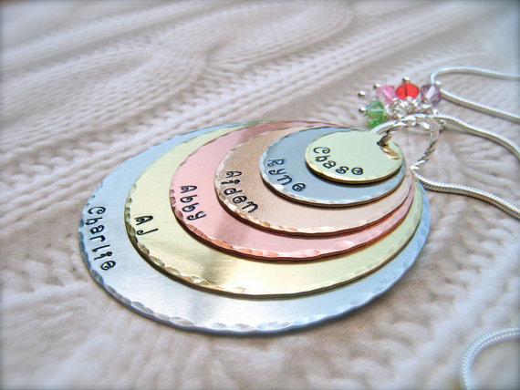 Mothers Day - Exclusive - Six Disc Personalized Pendant Hand Stamped Necklace - For Mommy