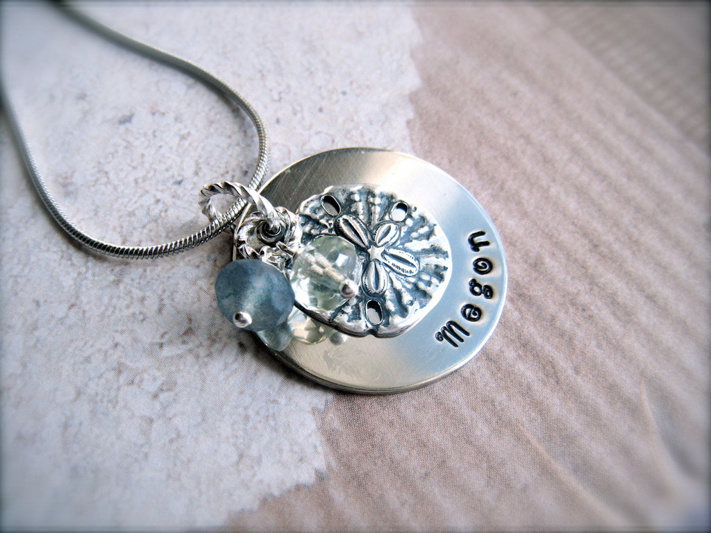Beach Lover Hand Stamped Personalized Pendant Necklace