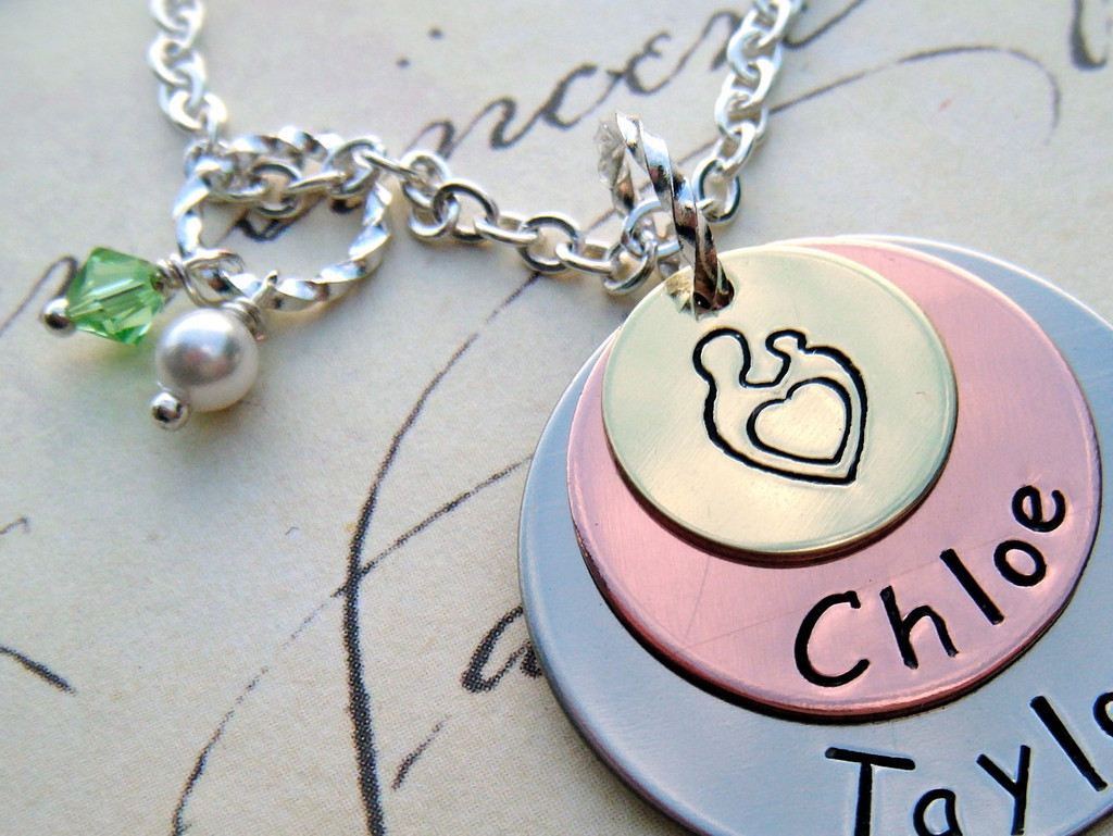 Mother's Day - Exclusive - Tri-color Personalized Pendant Necklace - For Mommy - As Featured In Bead Trend Magazine