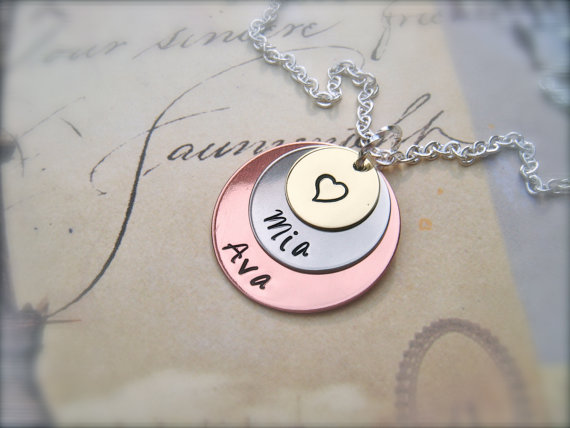 Mother's Day - Perfect Gift For Her - Custom Tri-color Personalized Pendant - A Mother's Love - Necklace