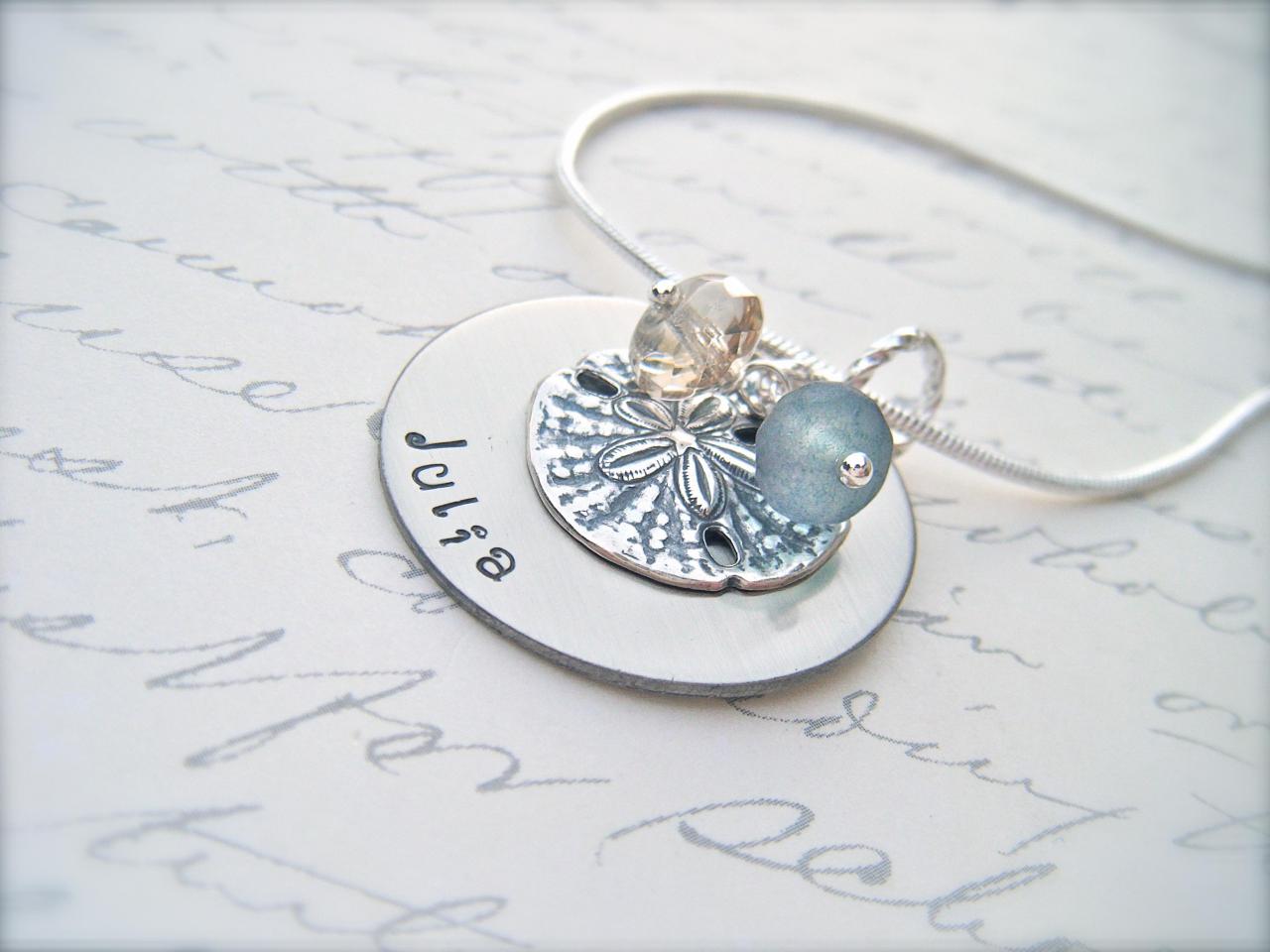 Beach Lover Hand Stamped Pendant Necklace With Front And Back Personalization
