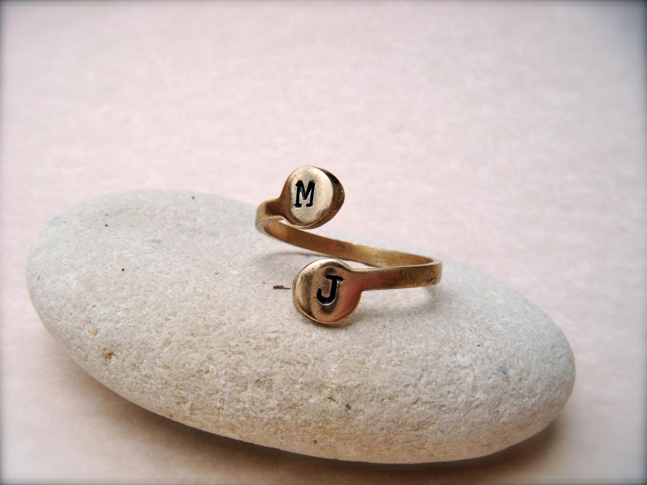 Personalized Brass Tiny Initial Ring - Two Initials - Adjustable Hand Stamped Ring